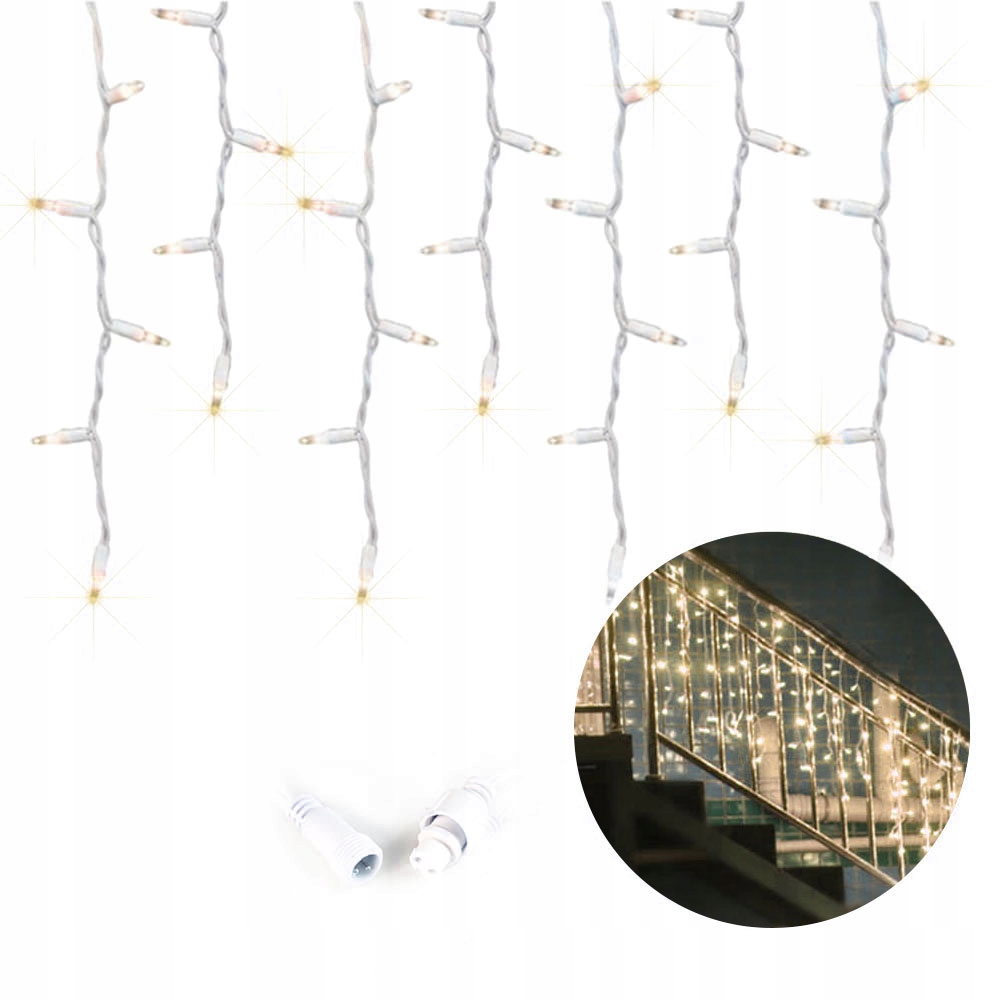 

Lampki Sople Zewnętrzne Kurtyna Ciepłe 500 Led 19m