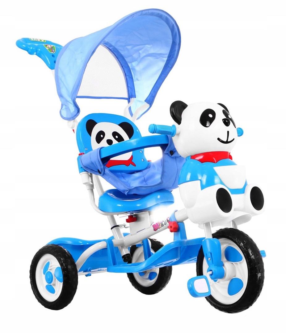 Trójkołowy Rowerek dla dzieci Panda Niebieski Dźwięki Daszek Barierka
