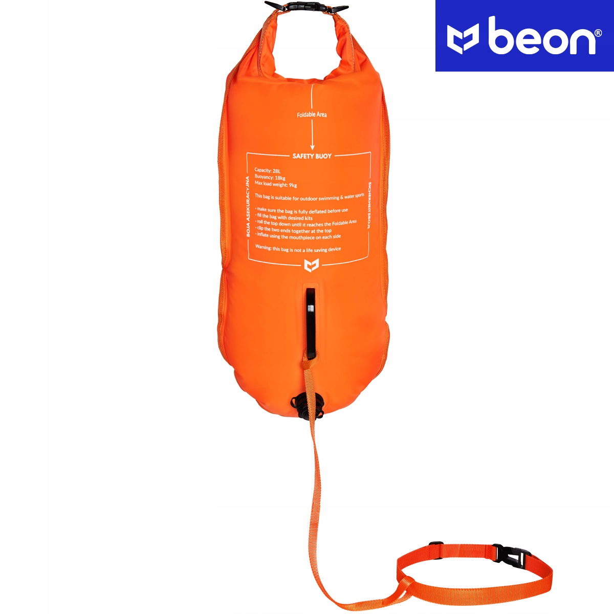 BOJKA DO PŁYWANIA BOJA ASEKURACYJNA PŁYWACKA SUCHA KIESZEŃ DMUCHANA BEON Marka Beon