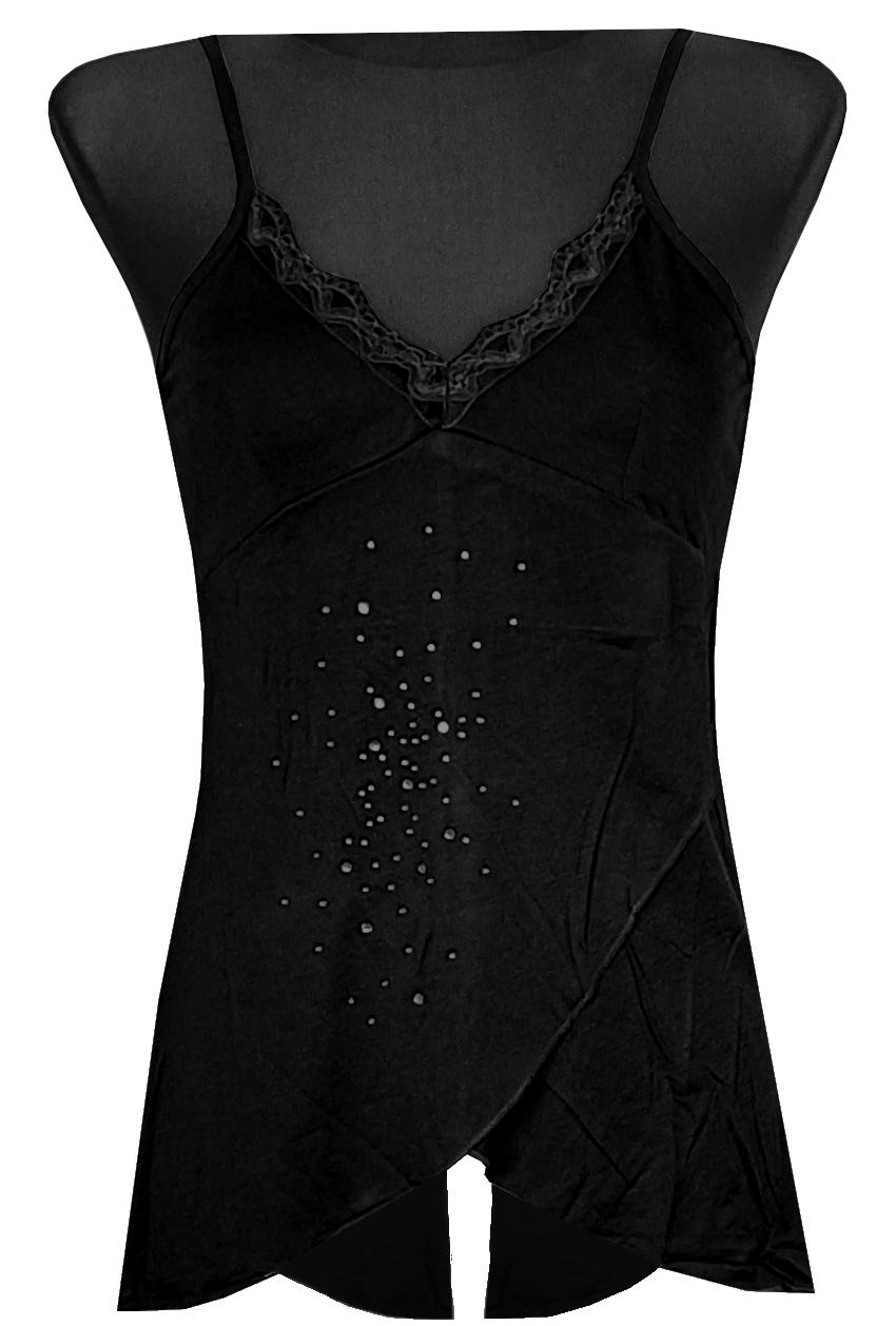 KOSZULKA BLUZKA DAMSKA TOP NA RAMIĄCZKA CEKINY CZARNA M 38 MODEL:103E