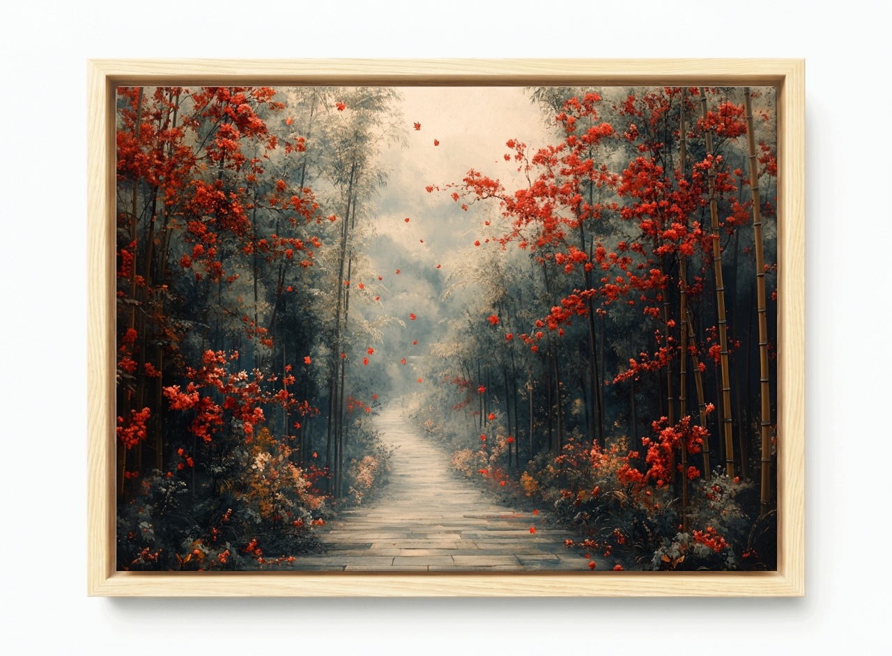 Obraz Rám Americký Box Krajina Park Dřevo Bambus Květiny Podzim 60x40