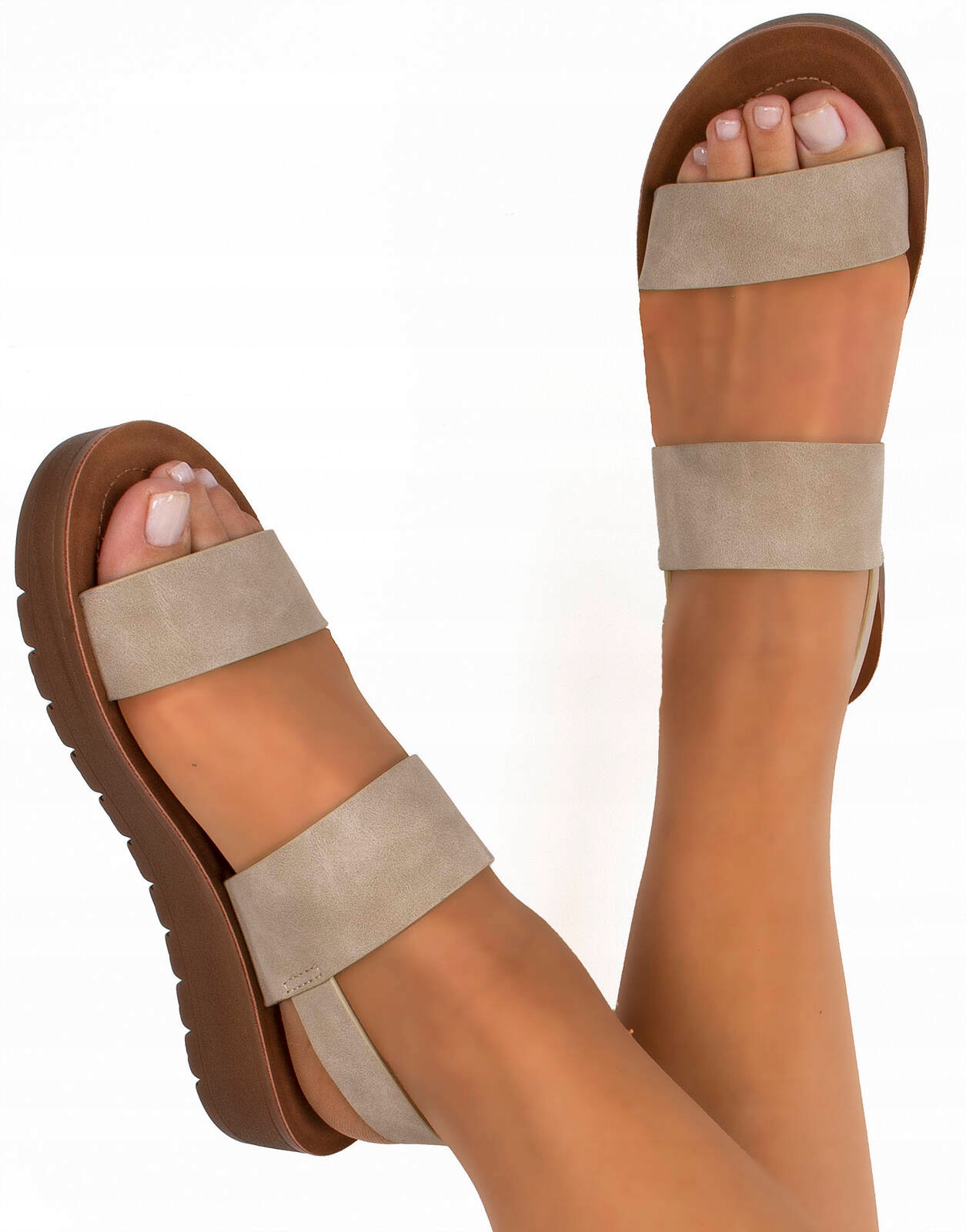 SANDAŁY DAMSKIE BEŻOWE KLAPKI ZAMSZOWE PASKI 39 Rozmiar 39