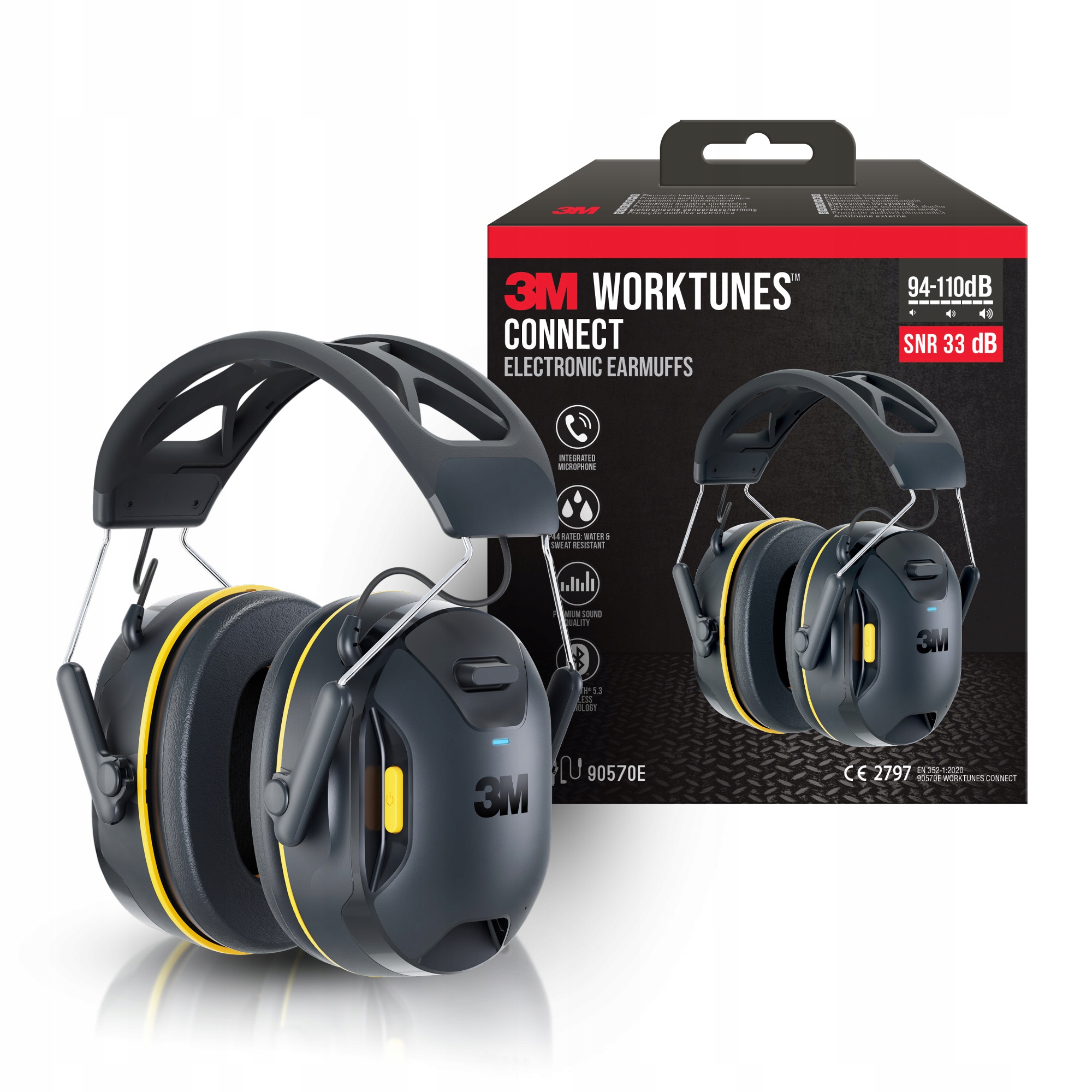 3M WorkTunes Connect słuchawki przeciwhałasowe ochronne Bluetooth Snr 33 dB
