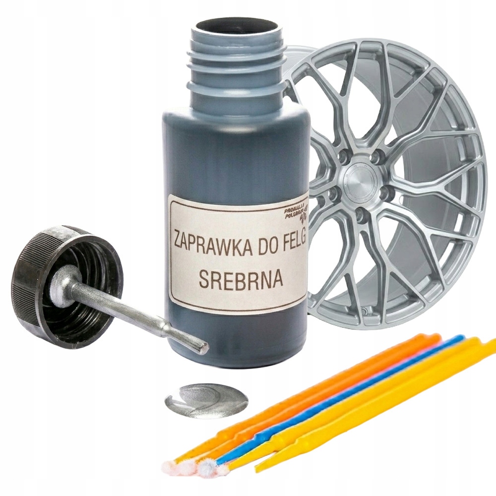 Lakier Zaprawkowy do Felg Srebrny Zestaw 50ml Aplikatory Precyzyjne