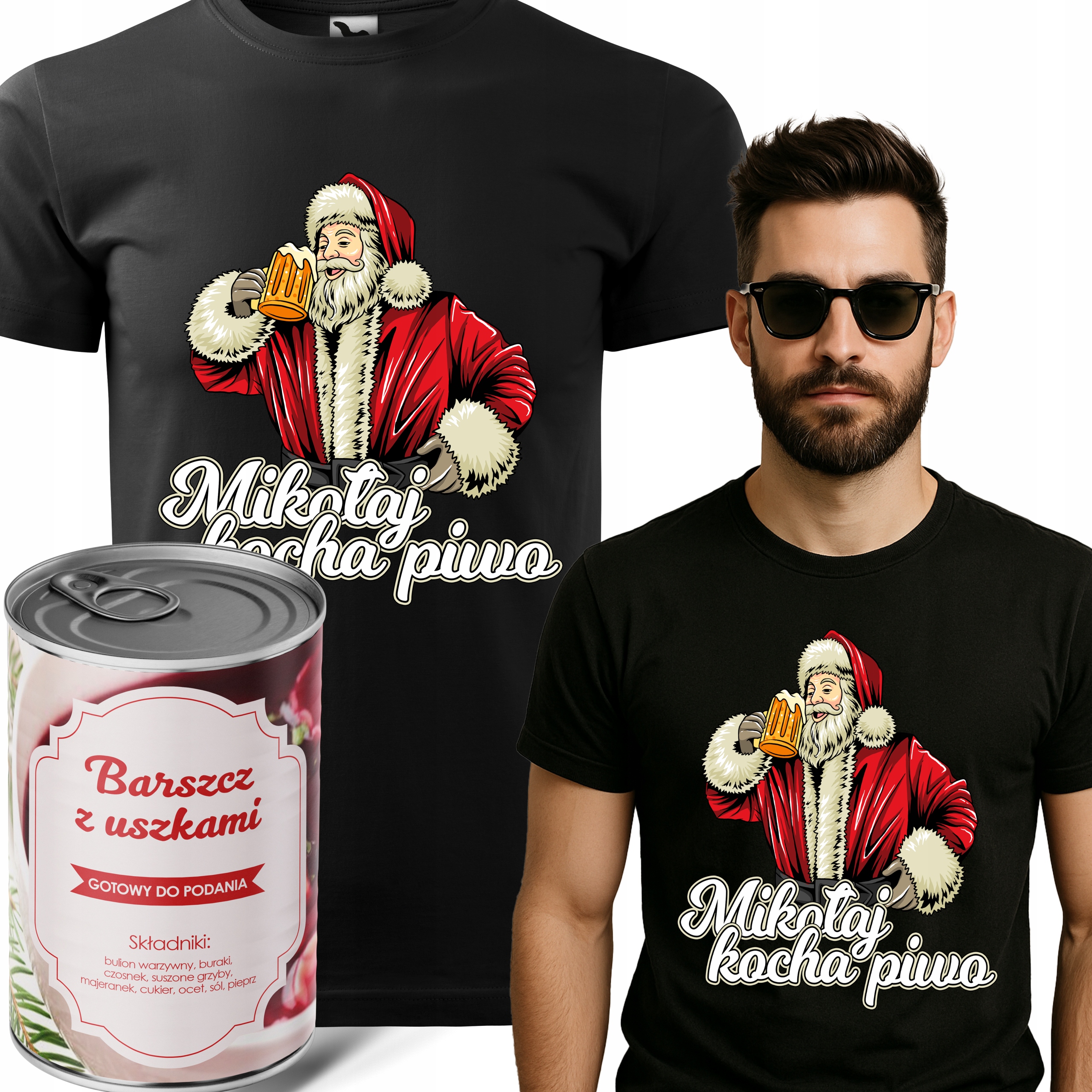 Tričko V Plechovce Boršč Černé Vánoční Dárek Santa Claus Vel M