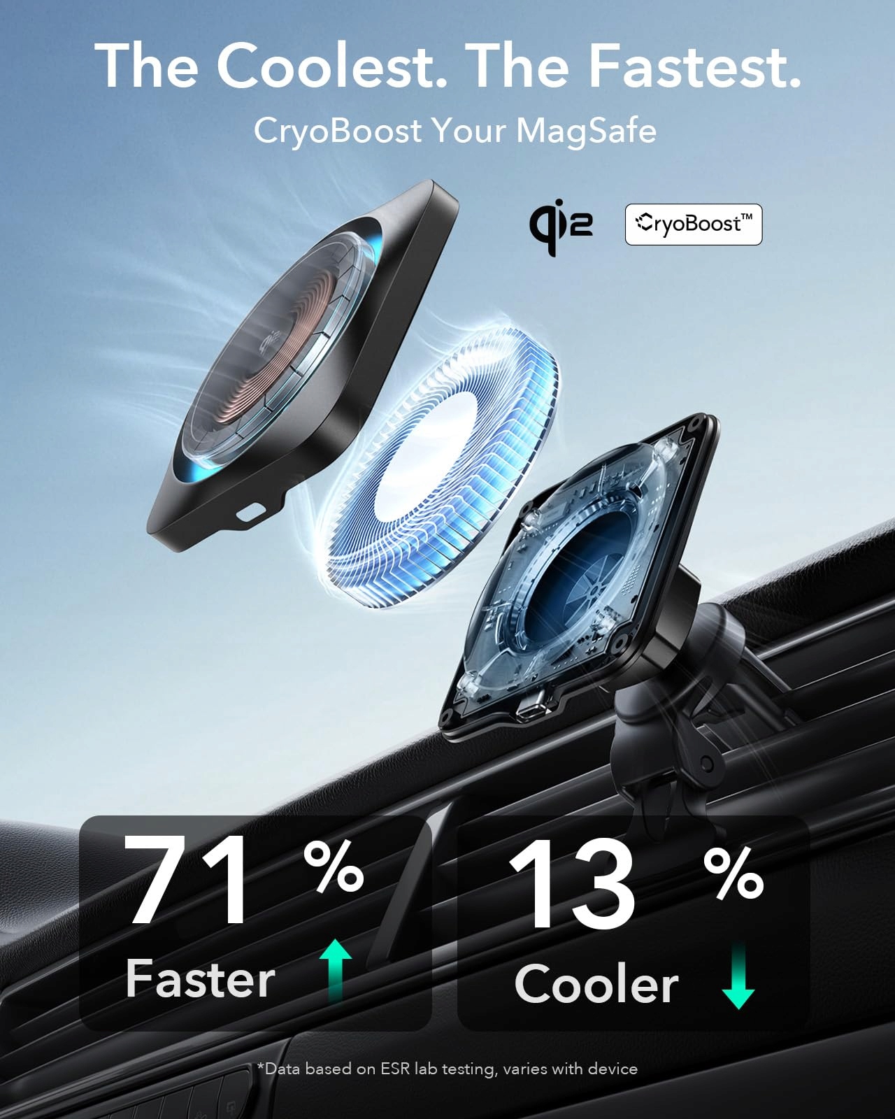 ESR MagSafe Ładowarka Samochodowa 15W Qi2 z CryoBoost Chłodzenie iPhone — miniatura 2