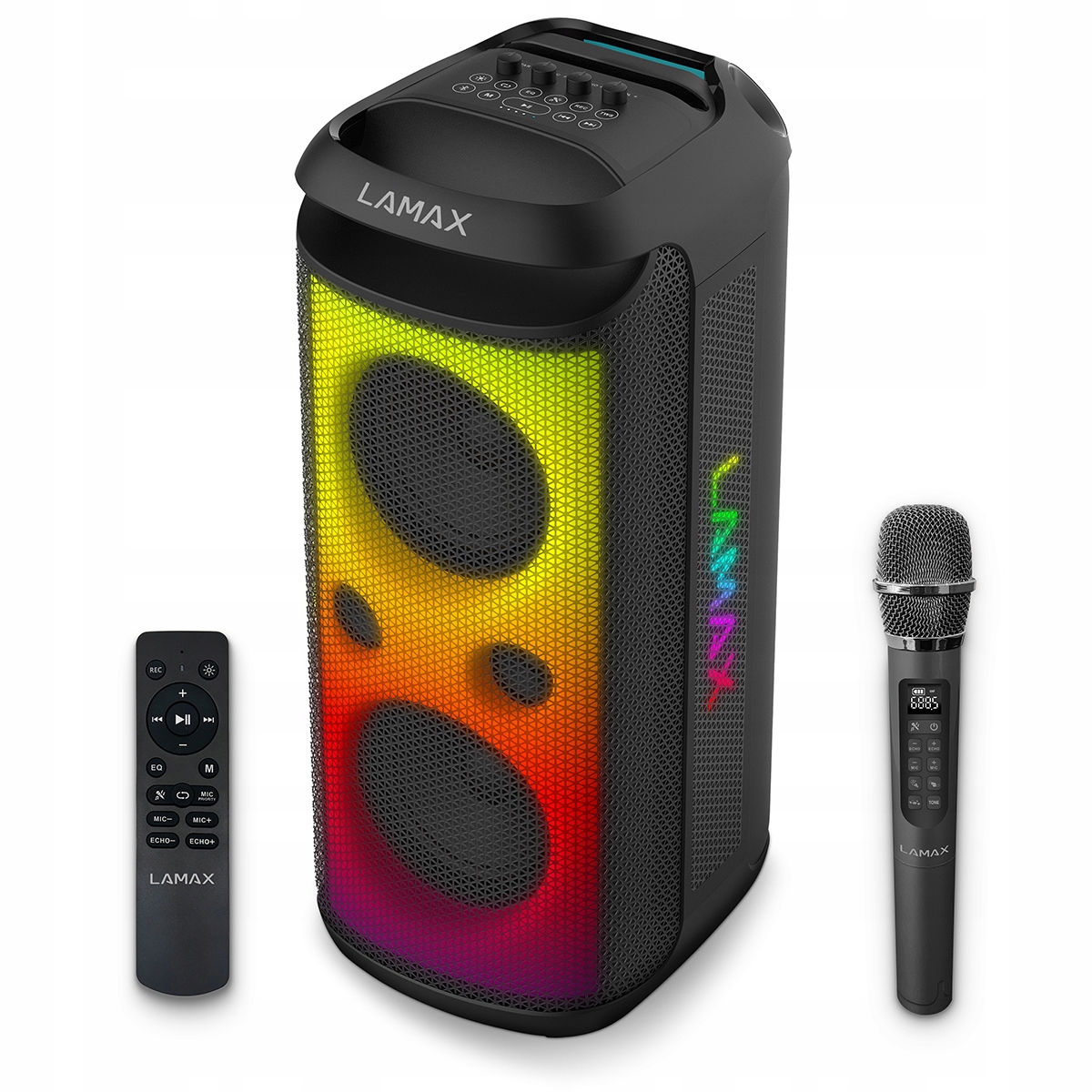 Výkonný bezdrátový karaoke reproduktor PartyBox Led Bt Power Bass příslušenství