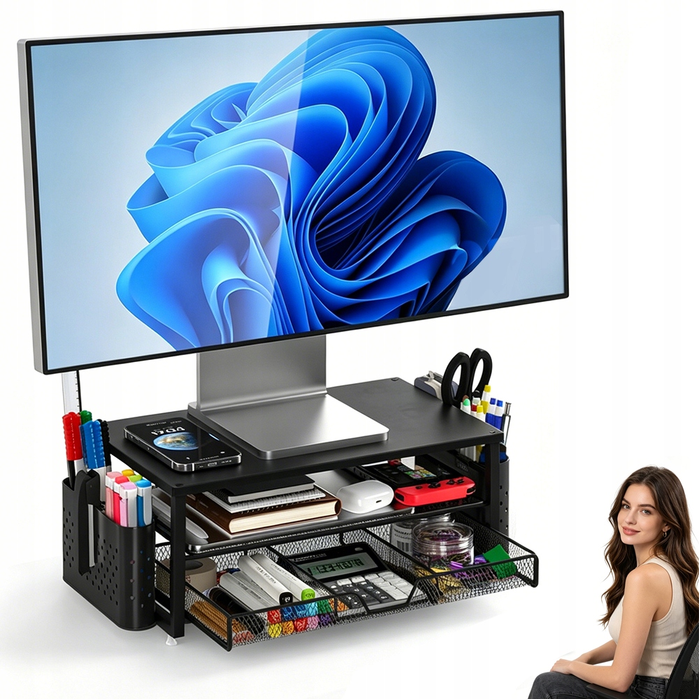 Organizér Pod Monitor Počítače Se 2 Držáky Na Příslušenství Černý