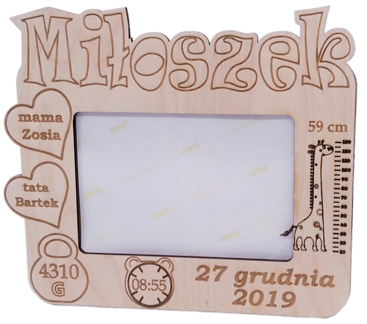 METRYCZKA Ramka na zdjęcie Prezent na Chrzest Roczek Dziadków Grawer Materiał drewno