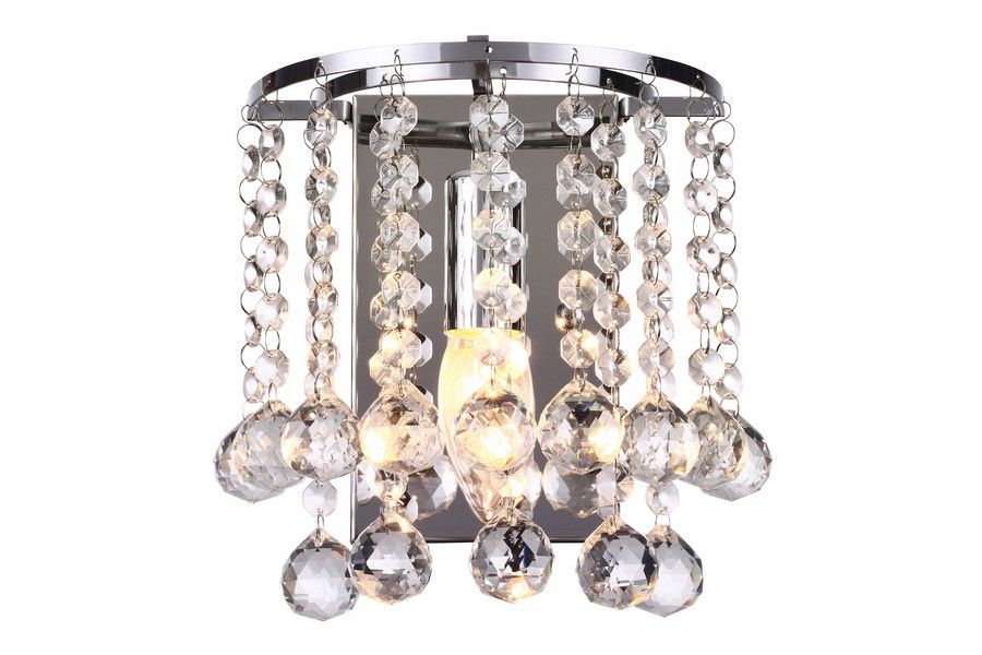 Křišťálové svítidlo London Crystal chromové vedle zrcadla, chodba