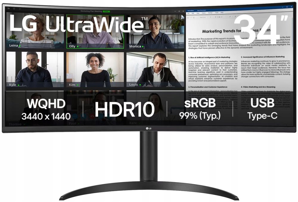 Lg monitor 34WR55QK-B Va 34" Uwqhd zakřivený/ 3440×1440/ 21:9/ 100Hz/ Dp/ H