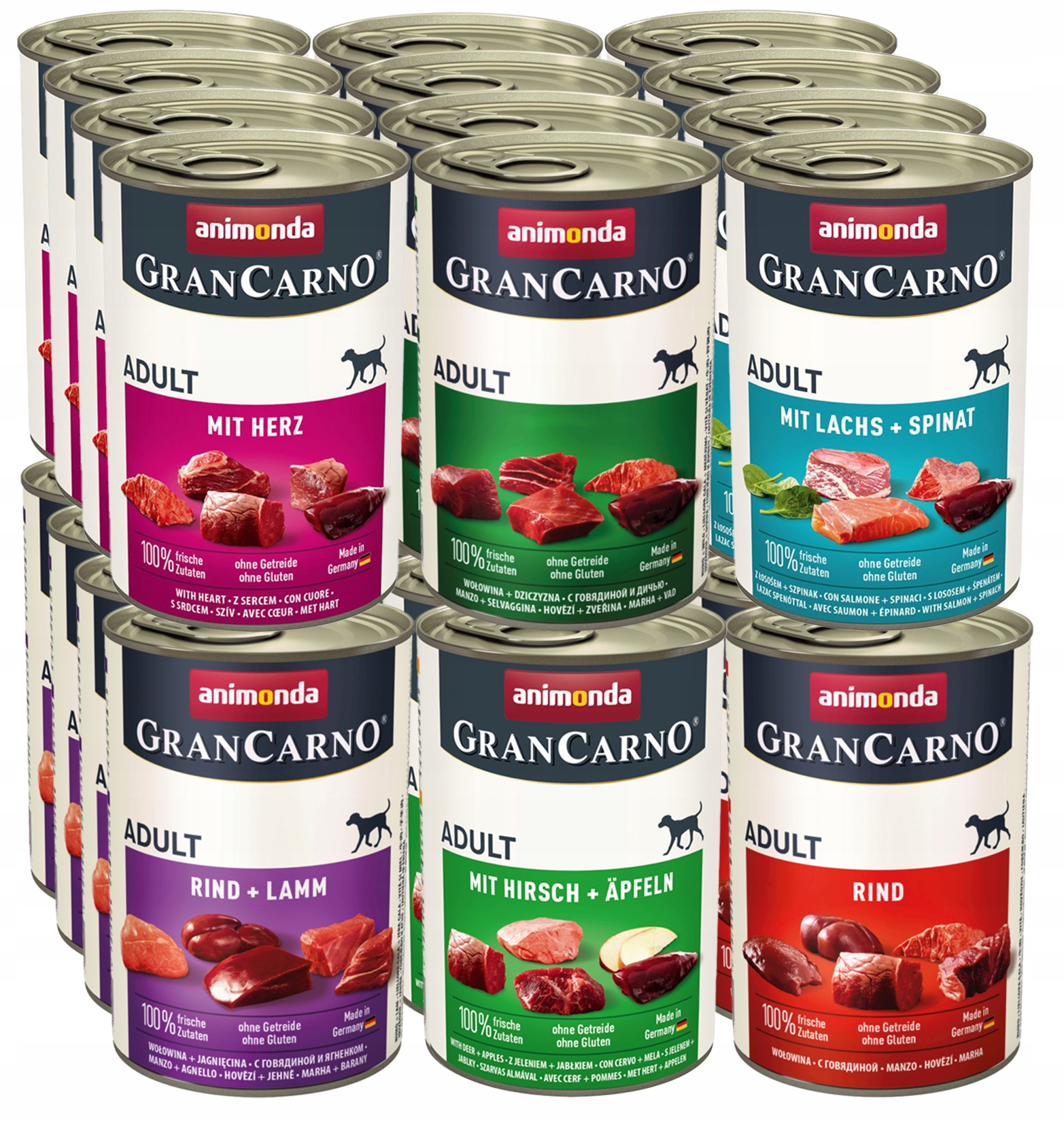 Animonda GranCarno Adult puszka Zestaw 24x400g – MIX 6 smaków Bez Drobiu