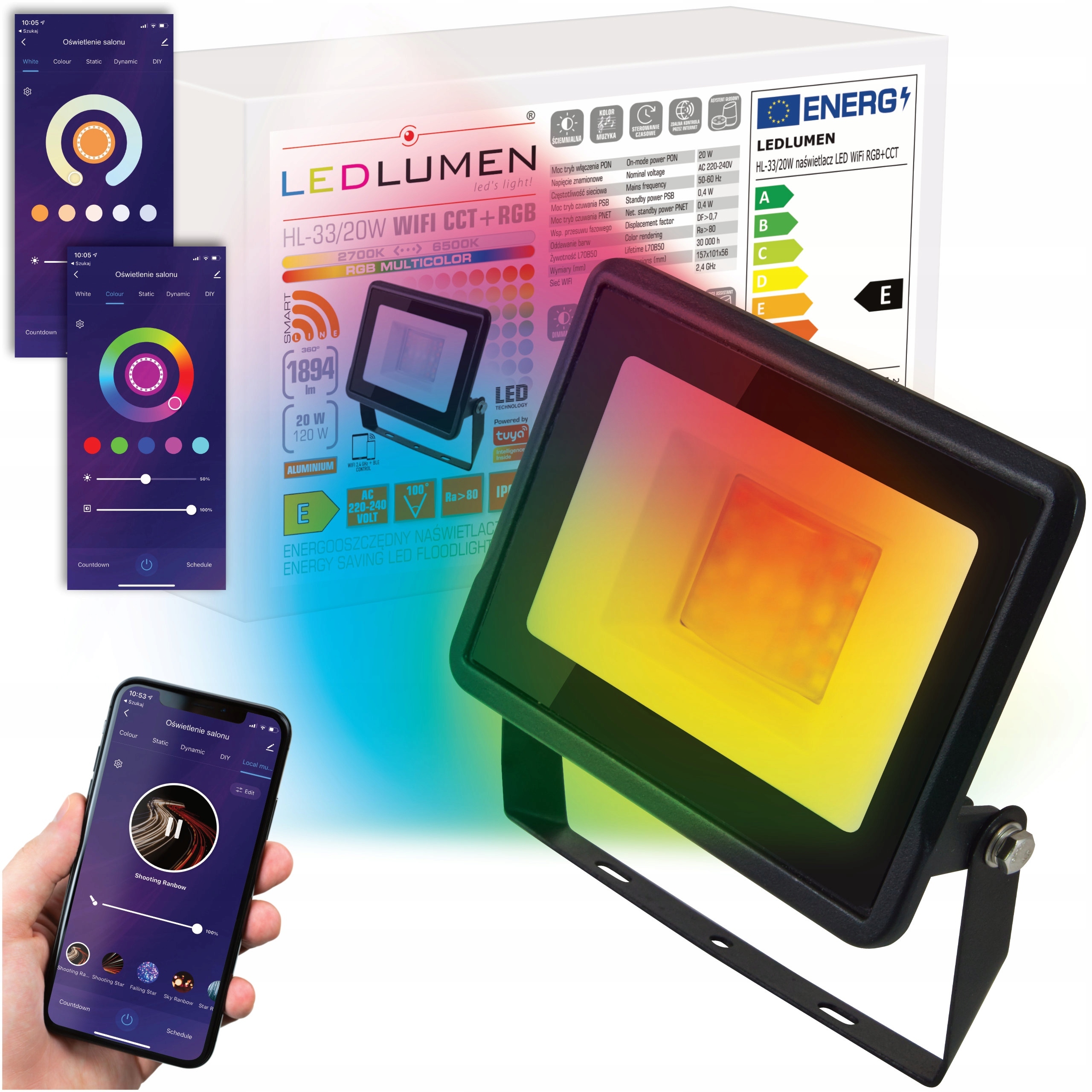 LED prožektorius 20W Halogeninė lempa 1894lm=120W RGB CCT WIFI TUYA SMART LIFE