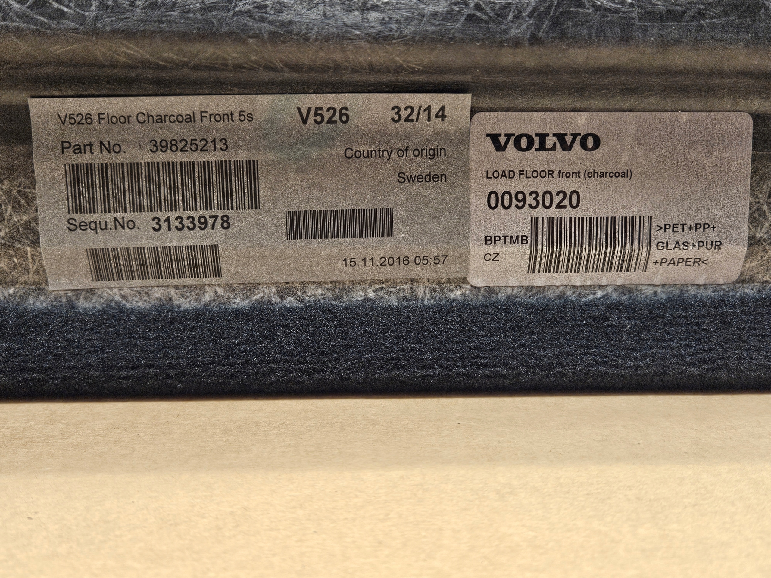 mats floor boot rear part VOLVO XC90 II 2015