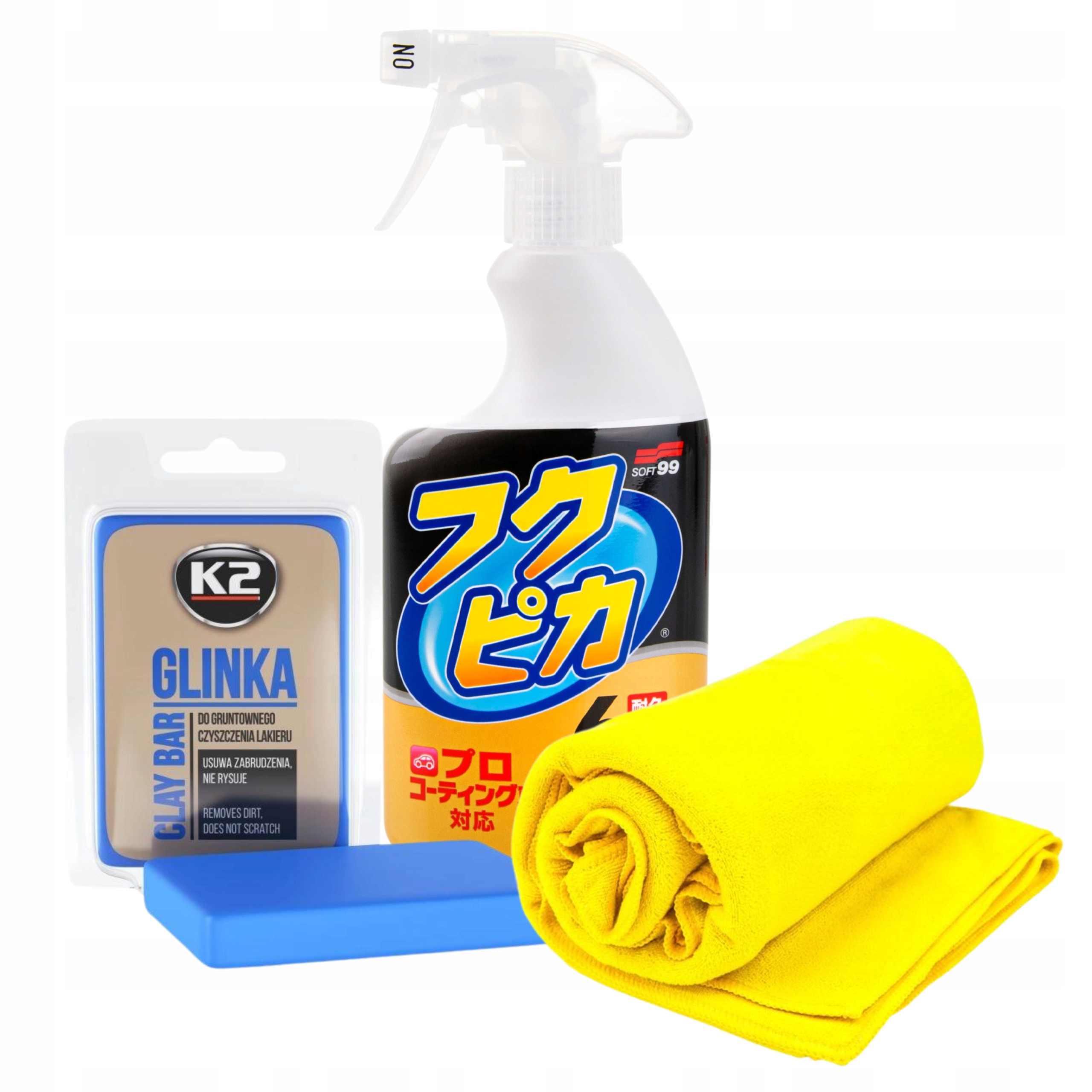 Wosk na mokro do czarnego białego lakieru SOFT99 Quick Detailer glinka K2