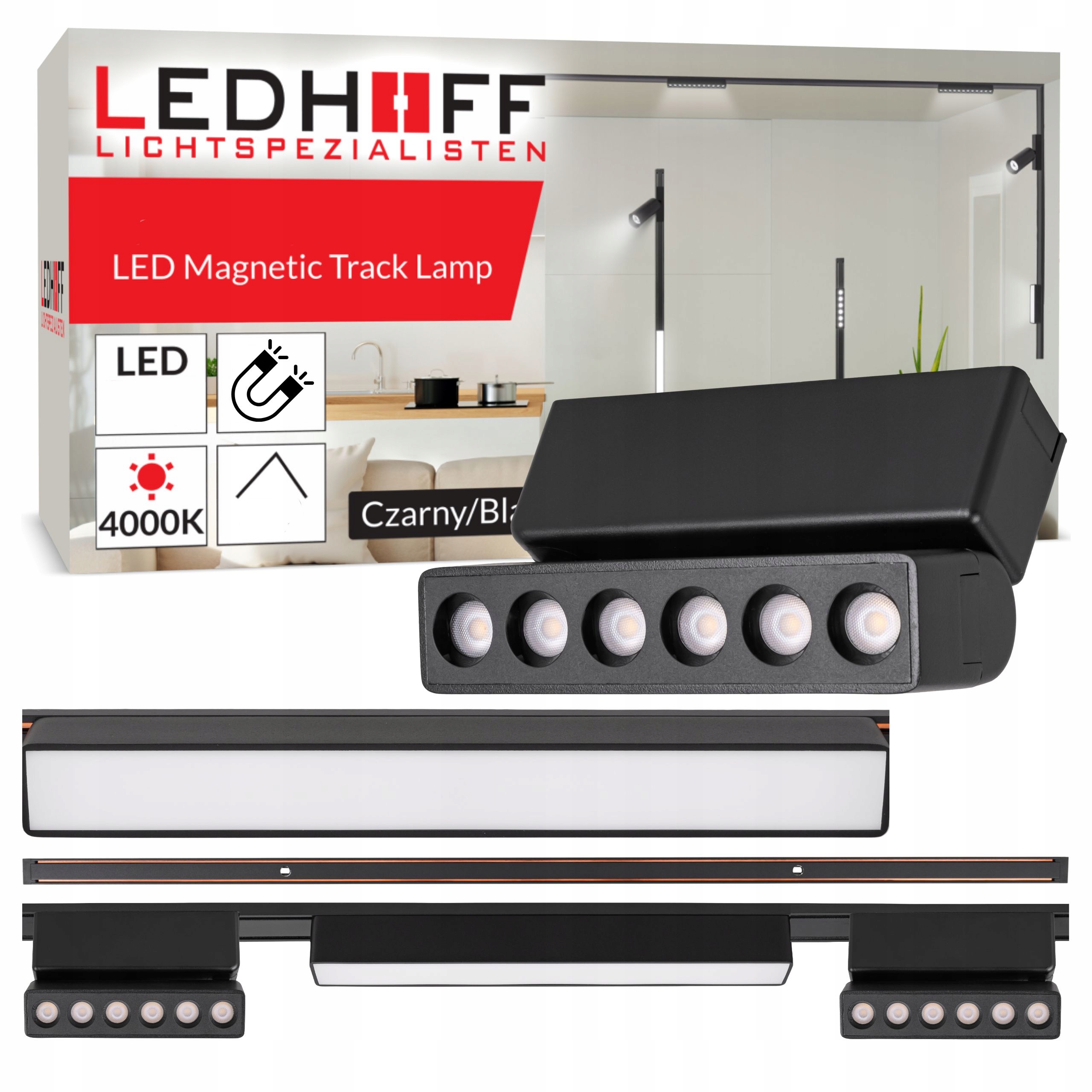 Magnetické koľajnicové osvetlenie Koľajnica lišta 1m 3x Led reflektor Spot