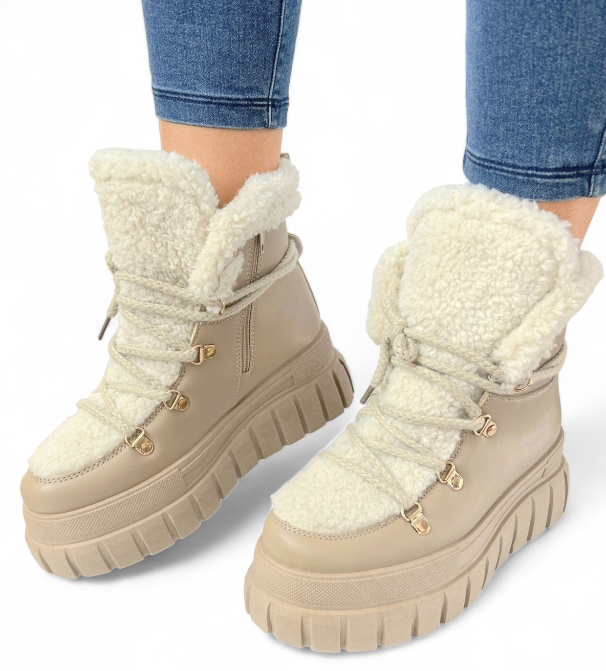 Dámské Kotníkové Boty Šněrovací sněhové boty se zapínáním na zip, béžové *41*