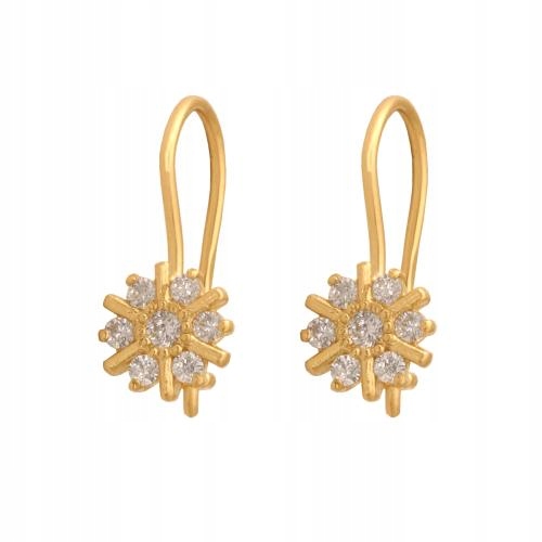 Dámské zlaté náušnice 585 s zirkony ve tvaru kytičky, moderní