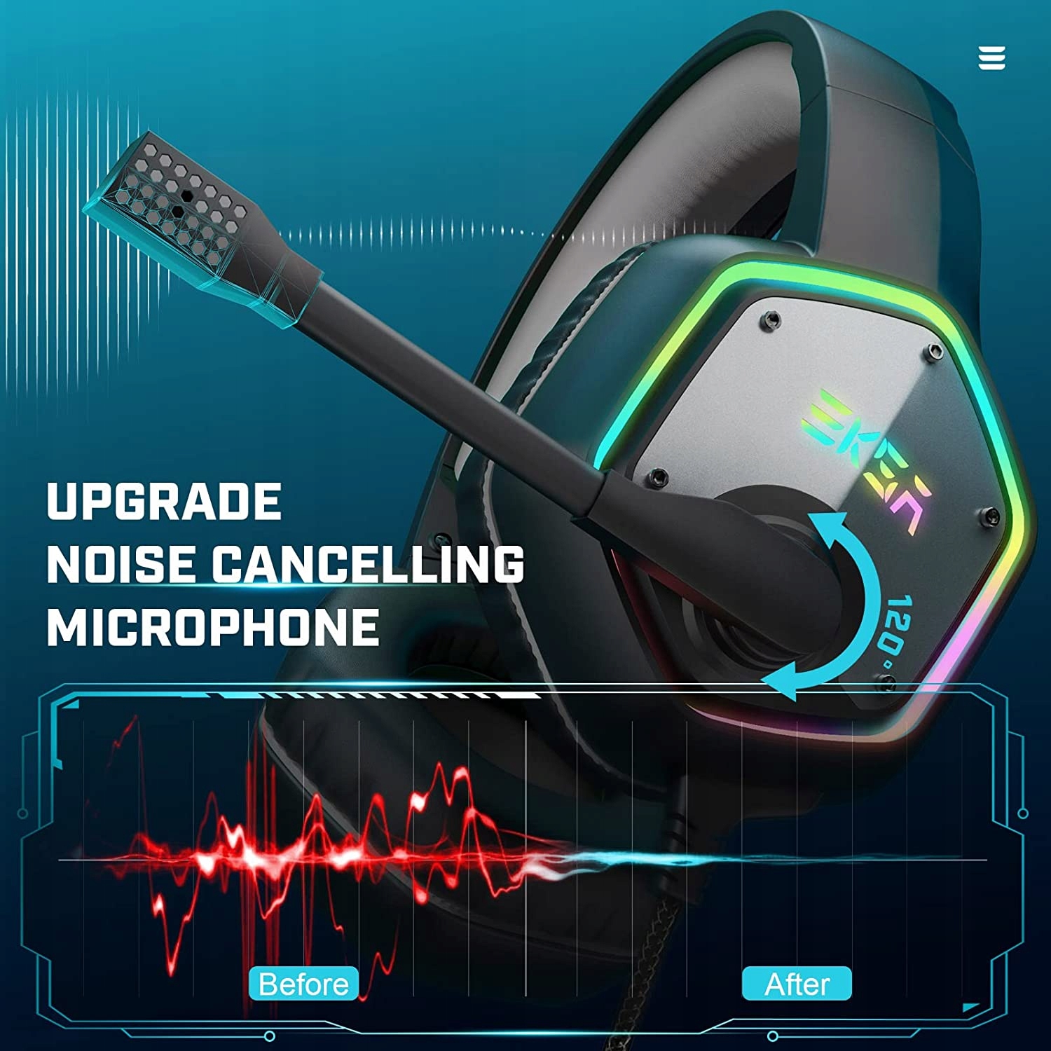EKSA E1000 Słuchawki Gamingowe USB z Mikrofonem RGB do PC PS4 PS5 Laptop — miniatura 8