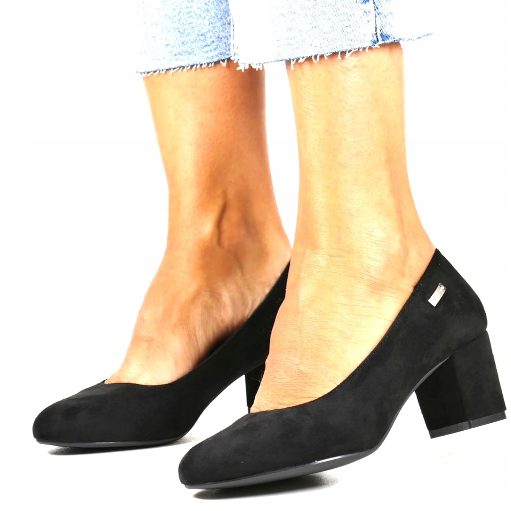 Černé Semišové Dámské Polobotky Na Podpatku Klasické Elegantní 37