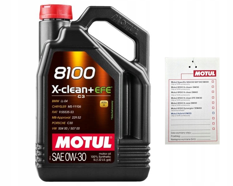 Olej Motul 8100 X-clean+ Efe 0W30 5L 111678 LL-04 229.52 504 507 +zawieszka