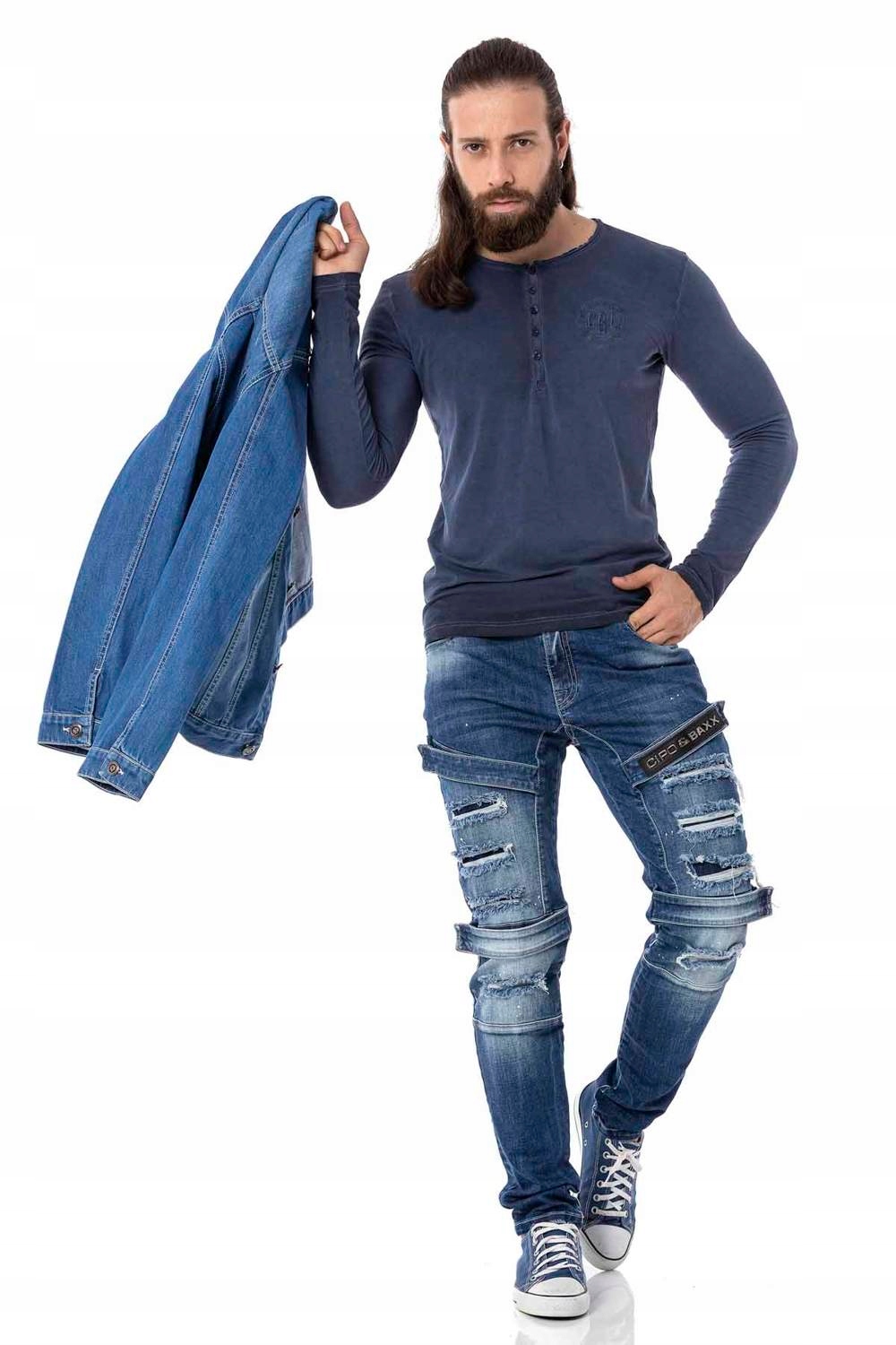 BLUZKA LONGSLEEVE LONG MĘSKI CIPO BAXX NEW Wzór dominujący bez wzoru