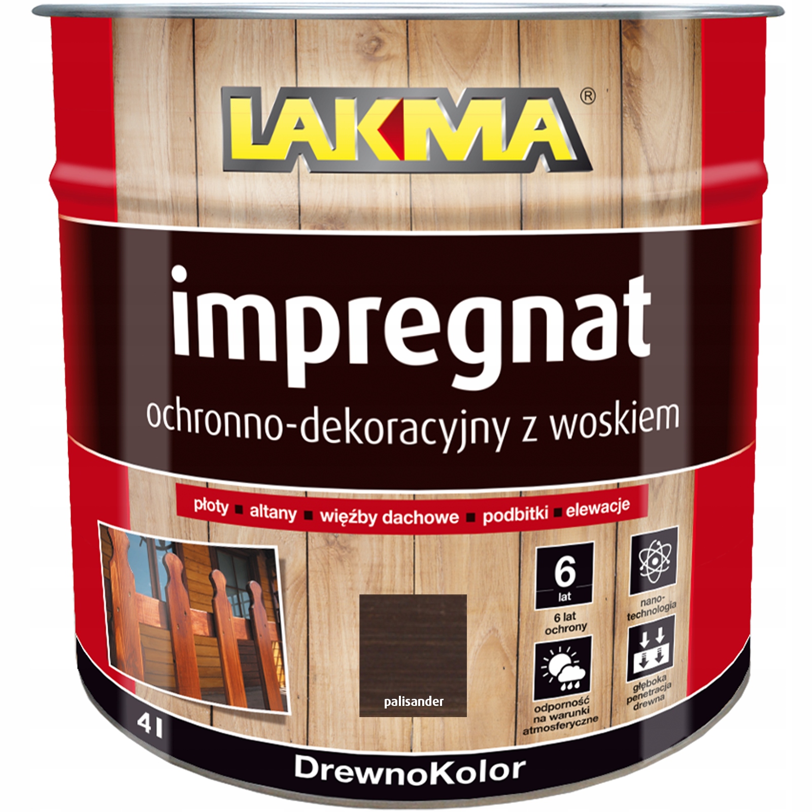 Lakma Impregnat Ochronno-dekoracyjny z Woskiem do Drewna Palisander 4L