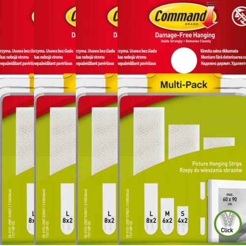 Command 4 x Suché Zipsy Na Zavesenie Obrazov Sada 7,2 kg Sada 36ks/18 párov