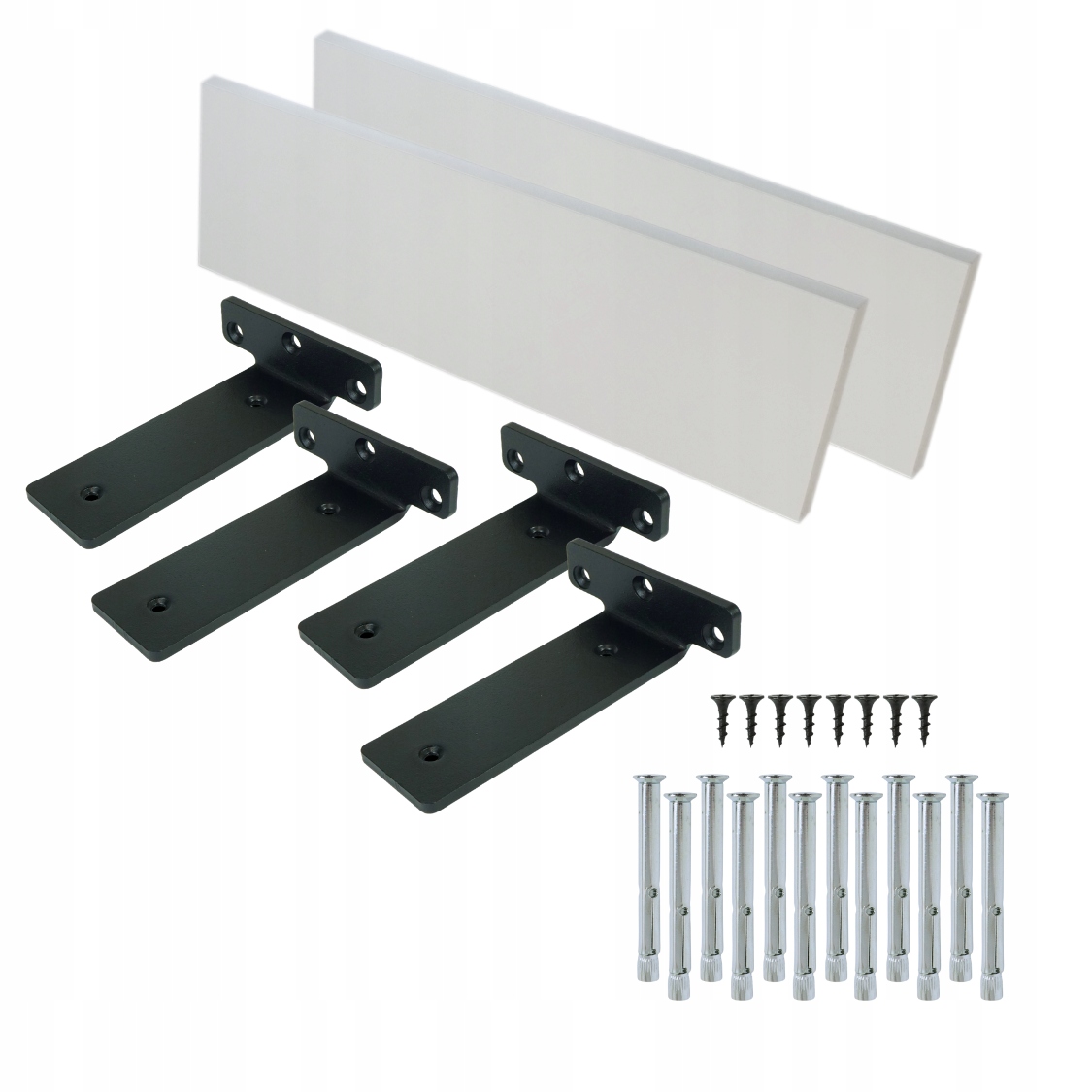 2x nástěnné bílé police 400 mm, laminovaná deska, formát nábytku držák