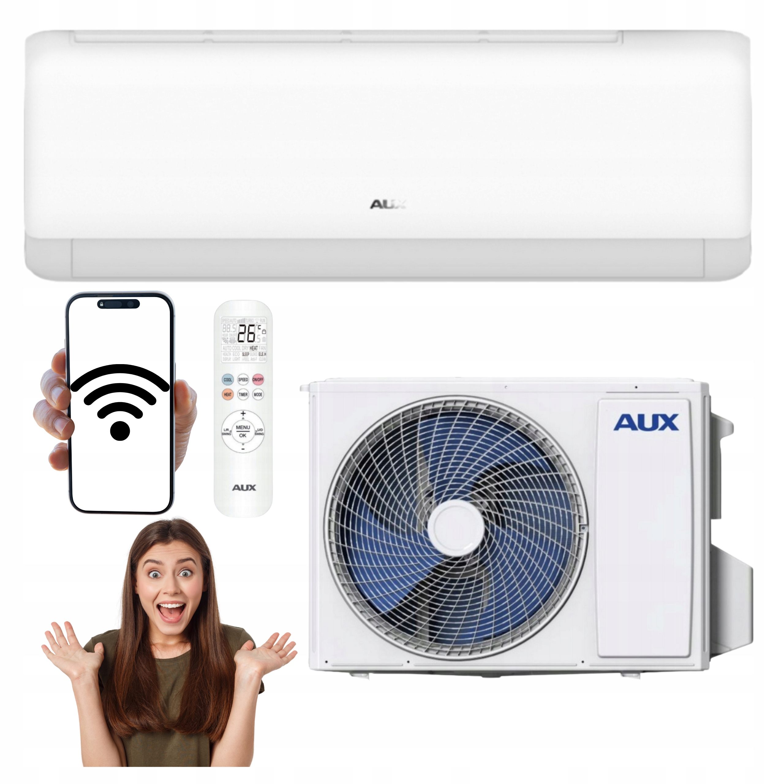 Nástěnný klimatizátor Aux Q-Smart Plus 5,3 kW WiFI Funkce Ohřevu Do Domu