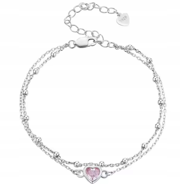 Stříbrný náramek srdce platina 16 cm 17 cm 18 cm dárek stříbro 925