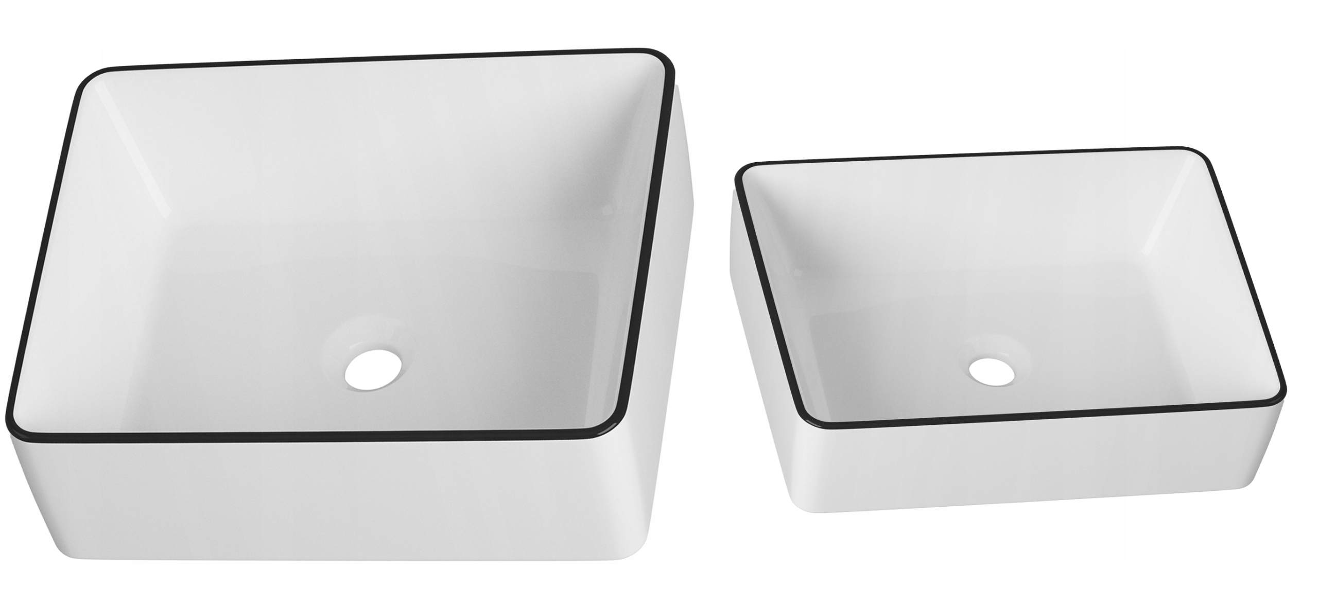 Umývadlo Na Dosku Obdĺžnikové, Čierny Okraj, Biela Keramická Kúpeľňová Doska