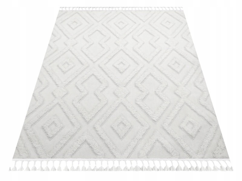 Koberec do obývacího pokoje 120 x 170 cm, měkký krémový plyšový, boho vzor, 3D efekt