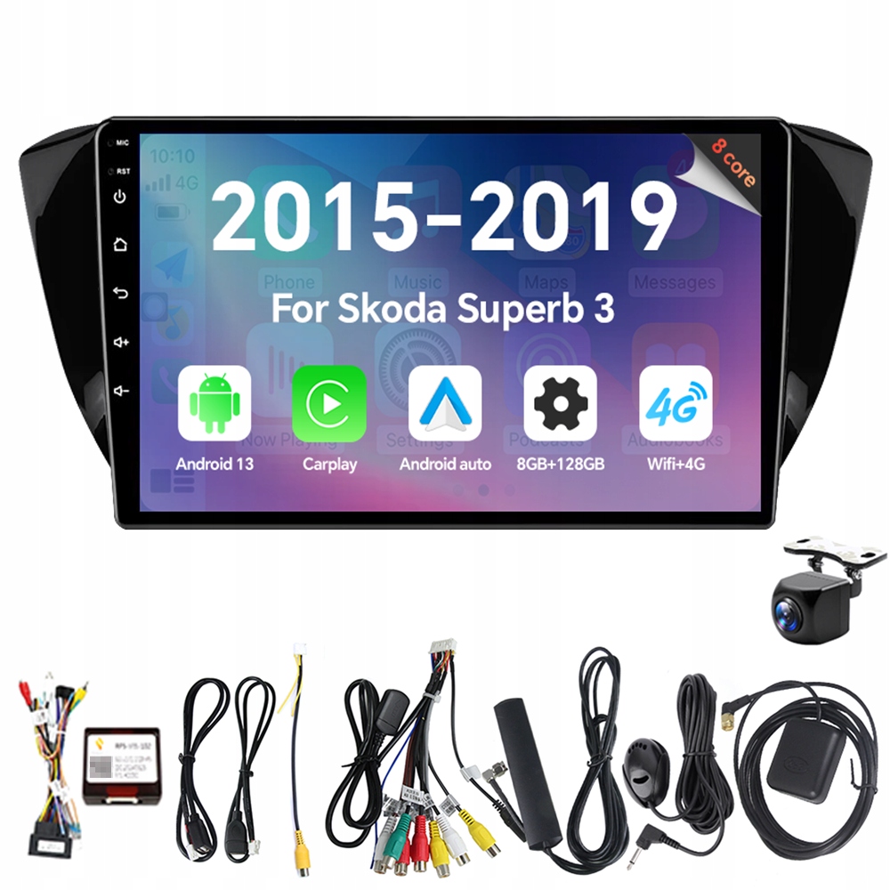 Autorádio Eunavi 2Din s Androidem 13 a Carplay Rds pro Škoda Superb 3 2015-2019