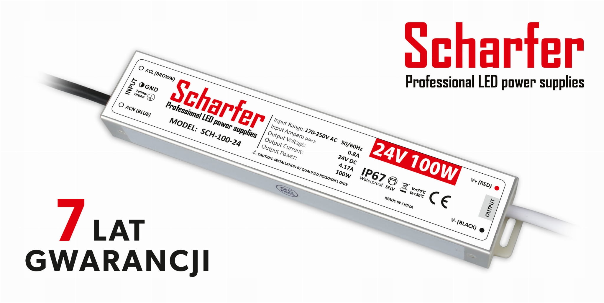 Led zdroj hermetický 24V 100W Scharfer 7Y