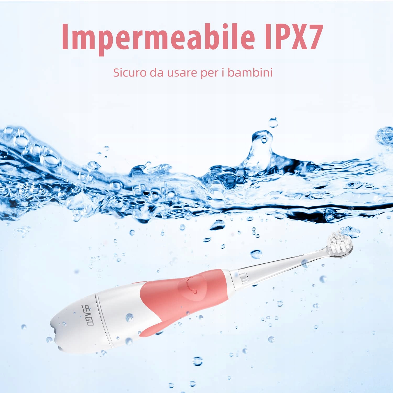 SEAGO Elektryczna Szczoteczka Soniczna Dla Dzieci 0-3 Lat LED IPX7 Różowa — miniatura 7