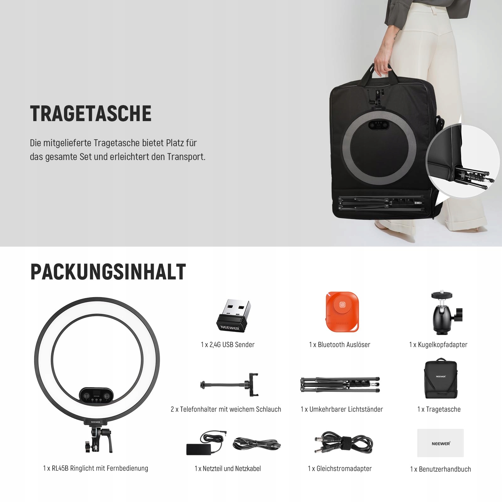 NEEWER Zestaw Lampy Pierścieniowej 18" 45W 2900K-7000K z Aplikacją — miniatura 9