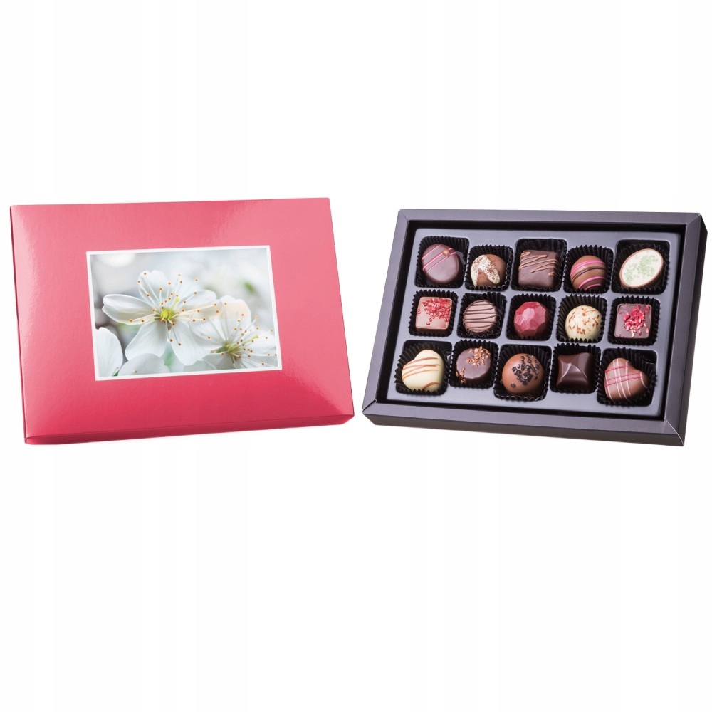 15 ręcznie wykonanych pralin Belgijska Czekolada czerwone pudełeczko 180 g