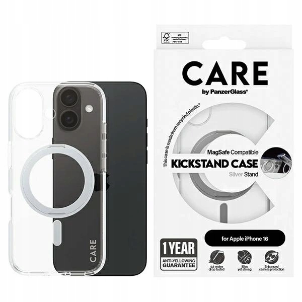 Pouzdro Care by PanzerGlass Feature Kickstand Case MagSafe iPhone 16 stříbrné