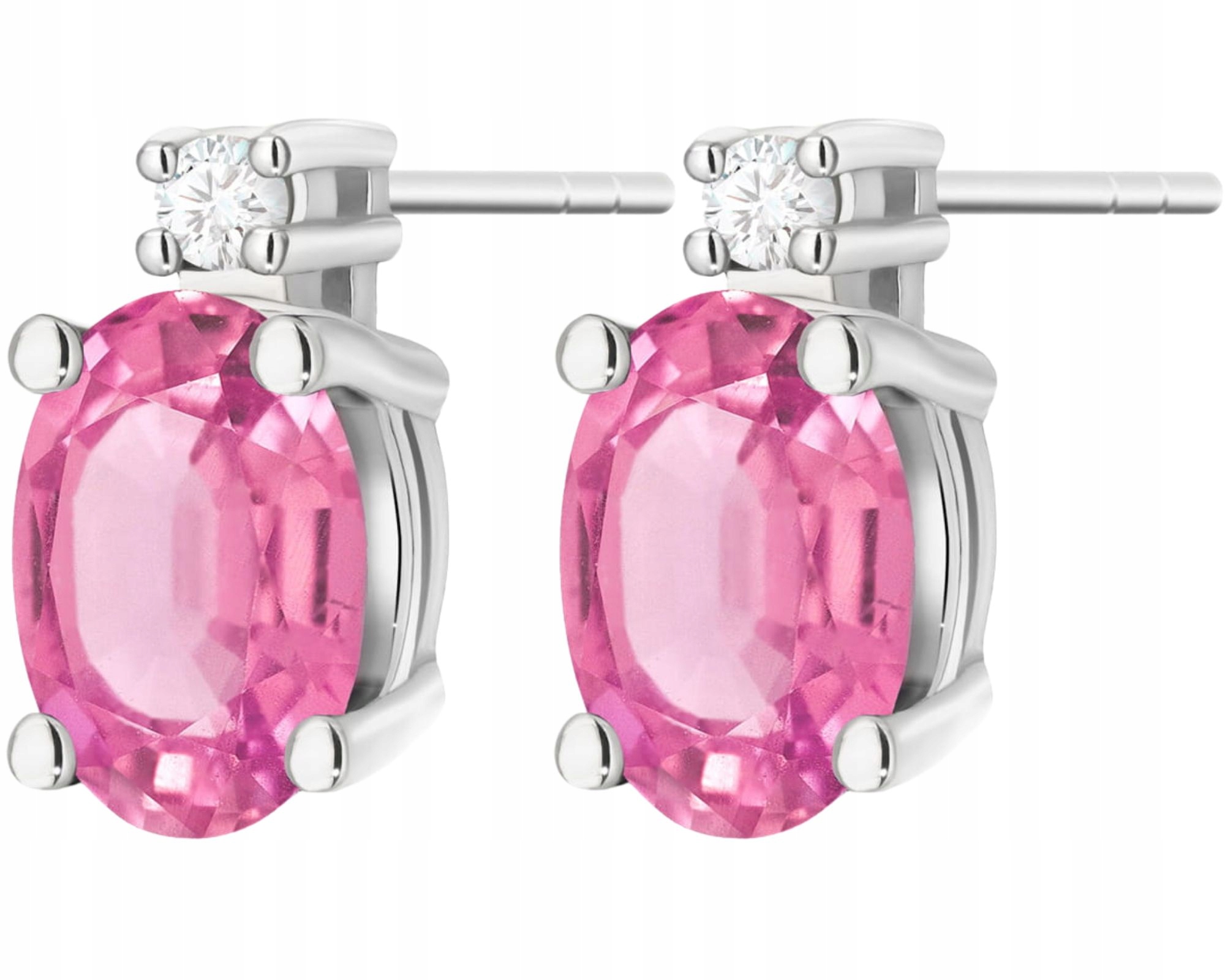 Bílé Zlato Náušnice S Růžovým Topazem A Diamanty Zlato 585 14K Dárek