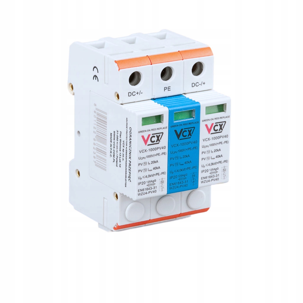 VCX Fotovoltaický obmedzovač prepätia DC T2 3P 1000V Gdt s iskrou