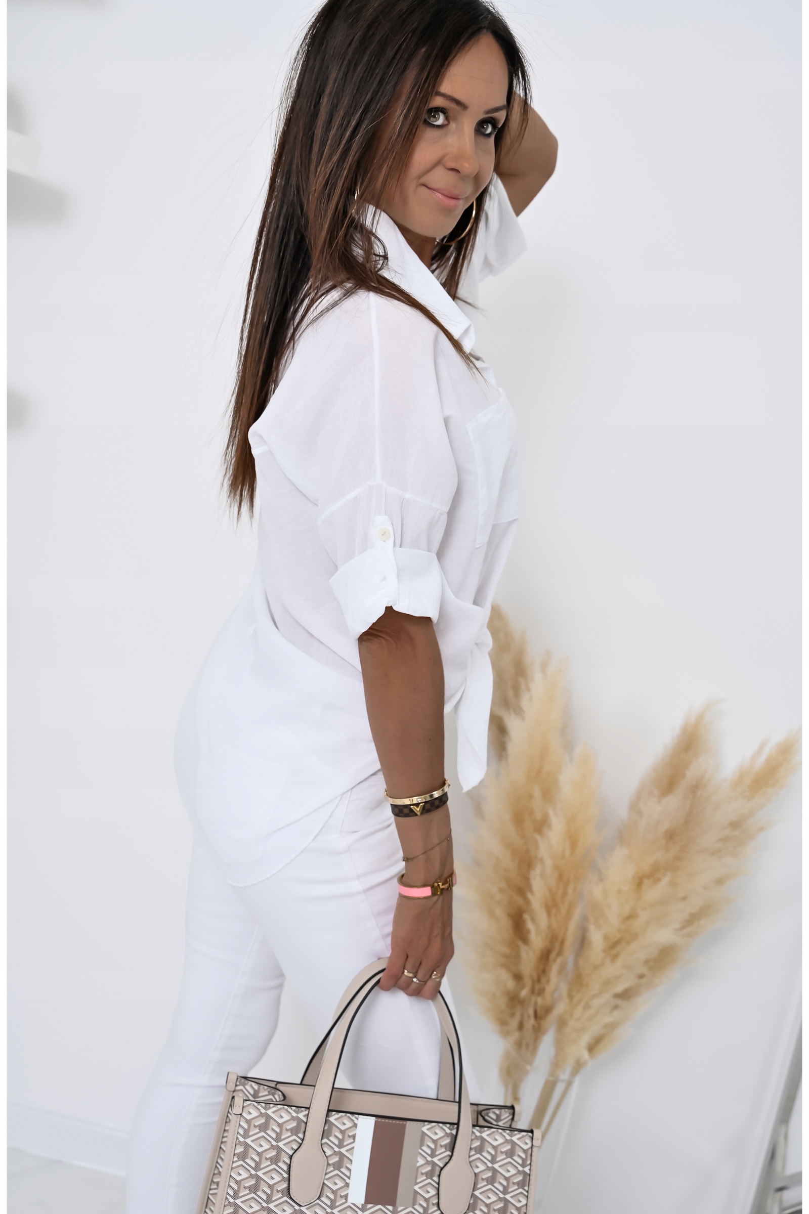 PRZEWIEWNA OVERSIZOWA BAWEŁNIANA KOSZULA LEYLA! WZ.1 Kolor biały