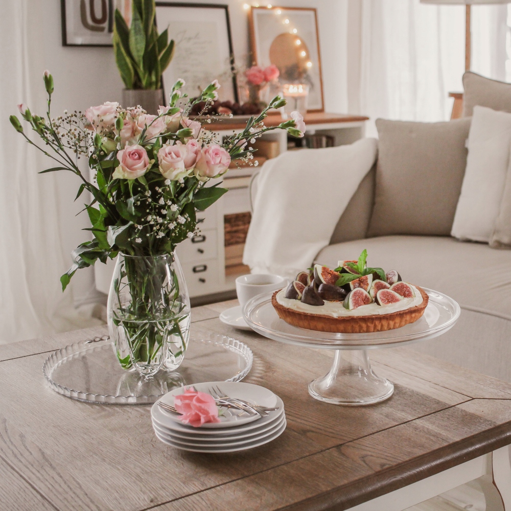 Patera na ciasto tort owoce na nodze talerz szklany Edwanex 30 cm Linia Basic