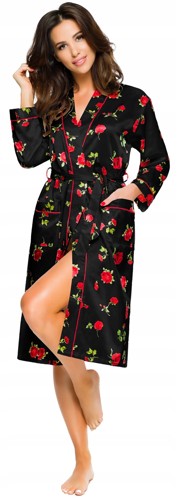 SATYNOWY SZLAFROK DAMSKI PODOMKA PORANNIK M Rozmiar M