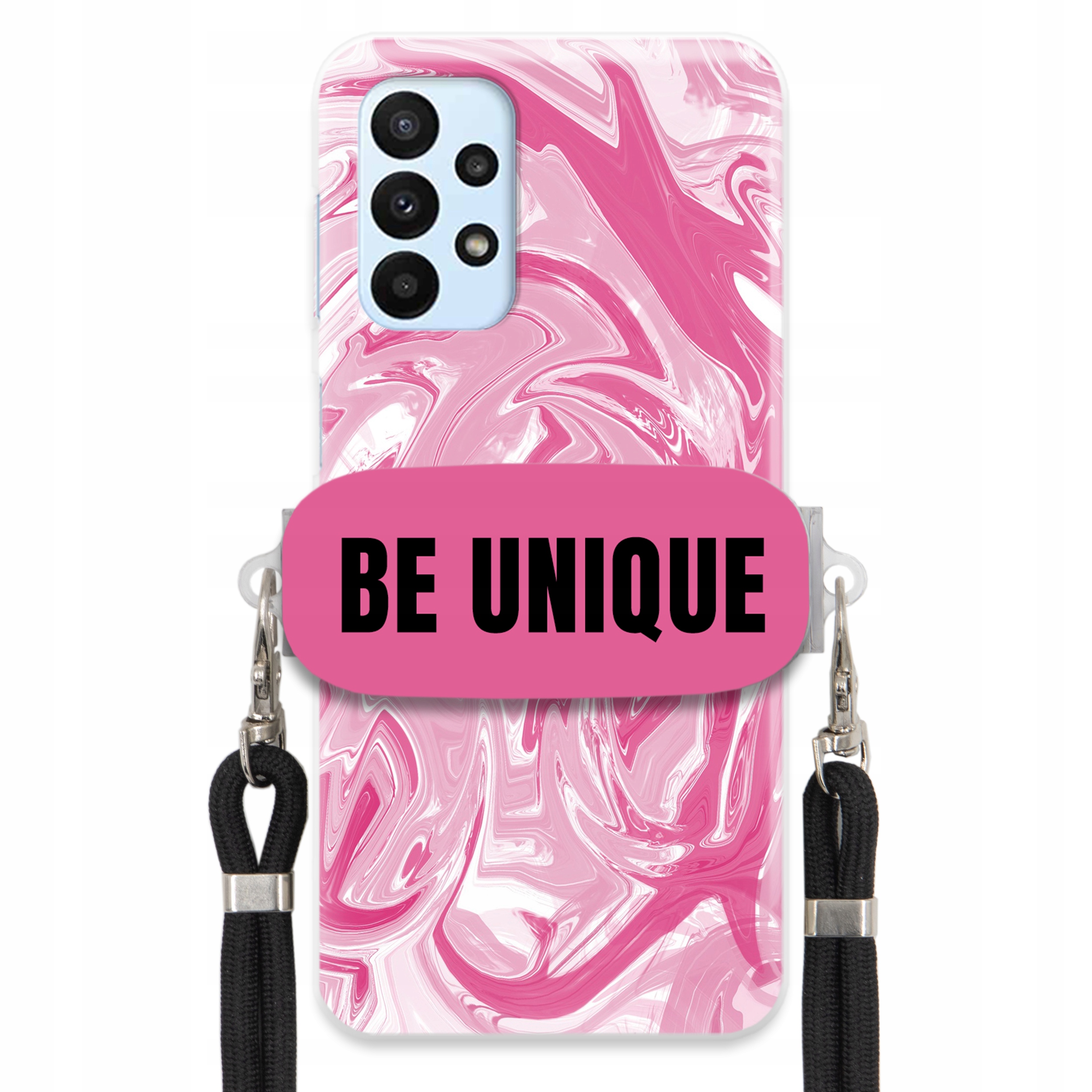 Pouzdro pro Samsung A23 4G úchytka na šňůrku Černá Růžová Mramorová Be Unique