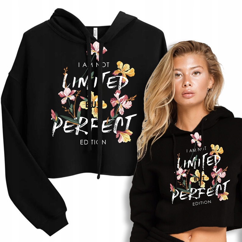 Mikina Cropped S Kapucí Krátká Dámská Černá Perfect Edition Vzory L