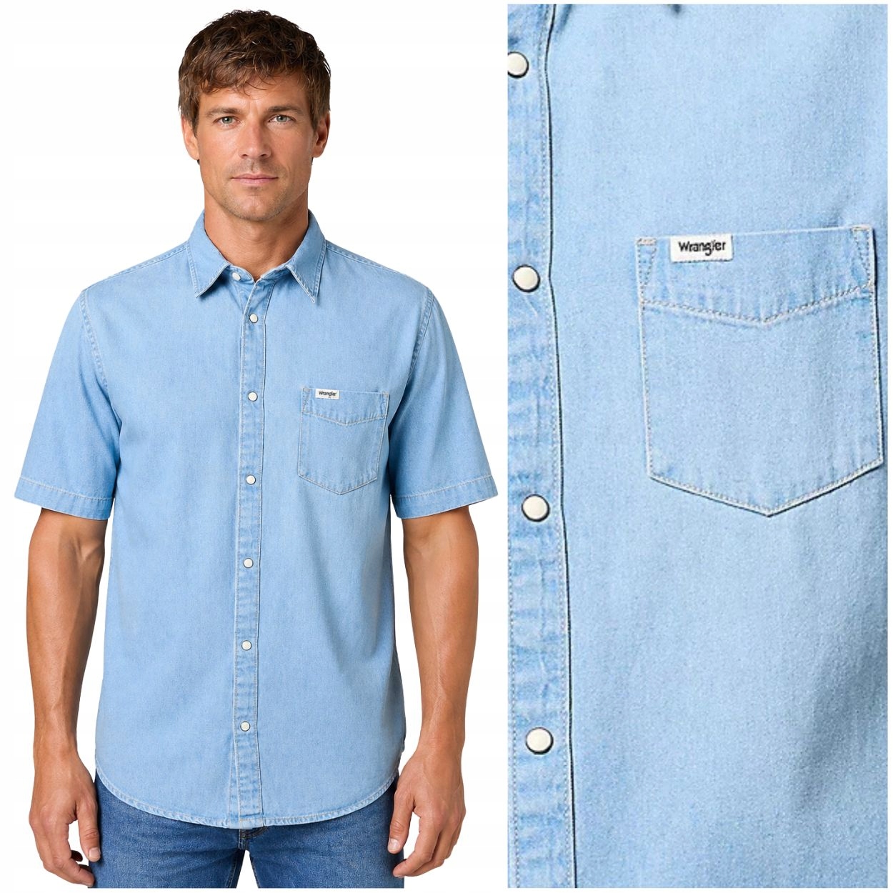 Wrangler 1 Pocket Shirt Bleach Džínová Košile Krátký Rukáv Džíny M