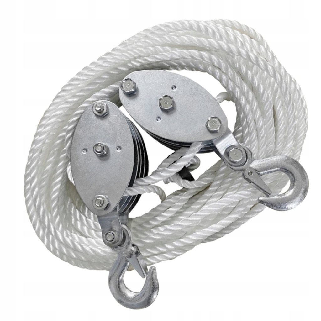 Wielokrążek siła zrywająca 1000 kg linka 20 m z hakami