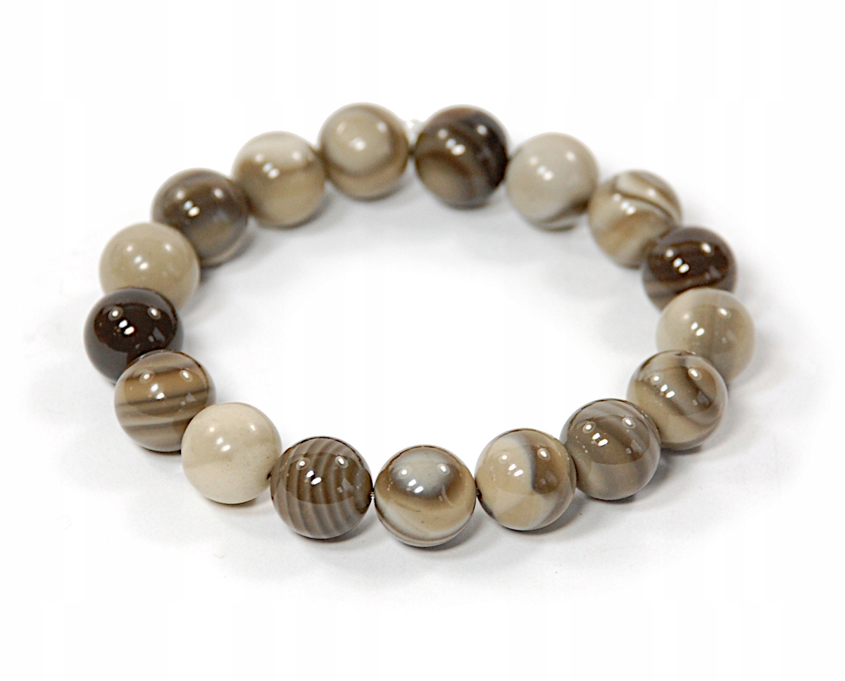 Bransoletka naturalny Krzemień Pasiasty gładkie kulki 12mm kamień optymizmu