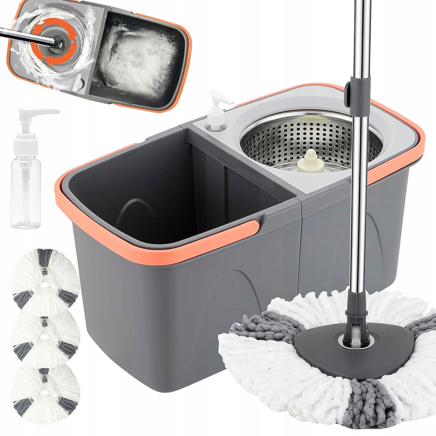 Levně 360° Rotační Mop S Kbelíkem 2V1 A 3 Návleky Z Mikrovlákna Na Podlahy